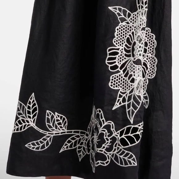 Black Richelieu Lace Euroflax™ Premium Linen Midi Dress, Small - Picture 5 of 5